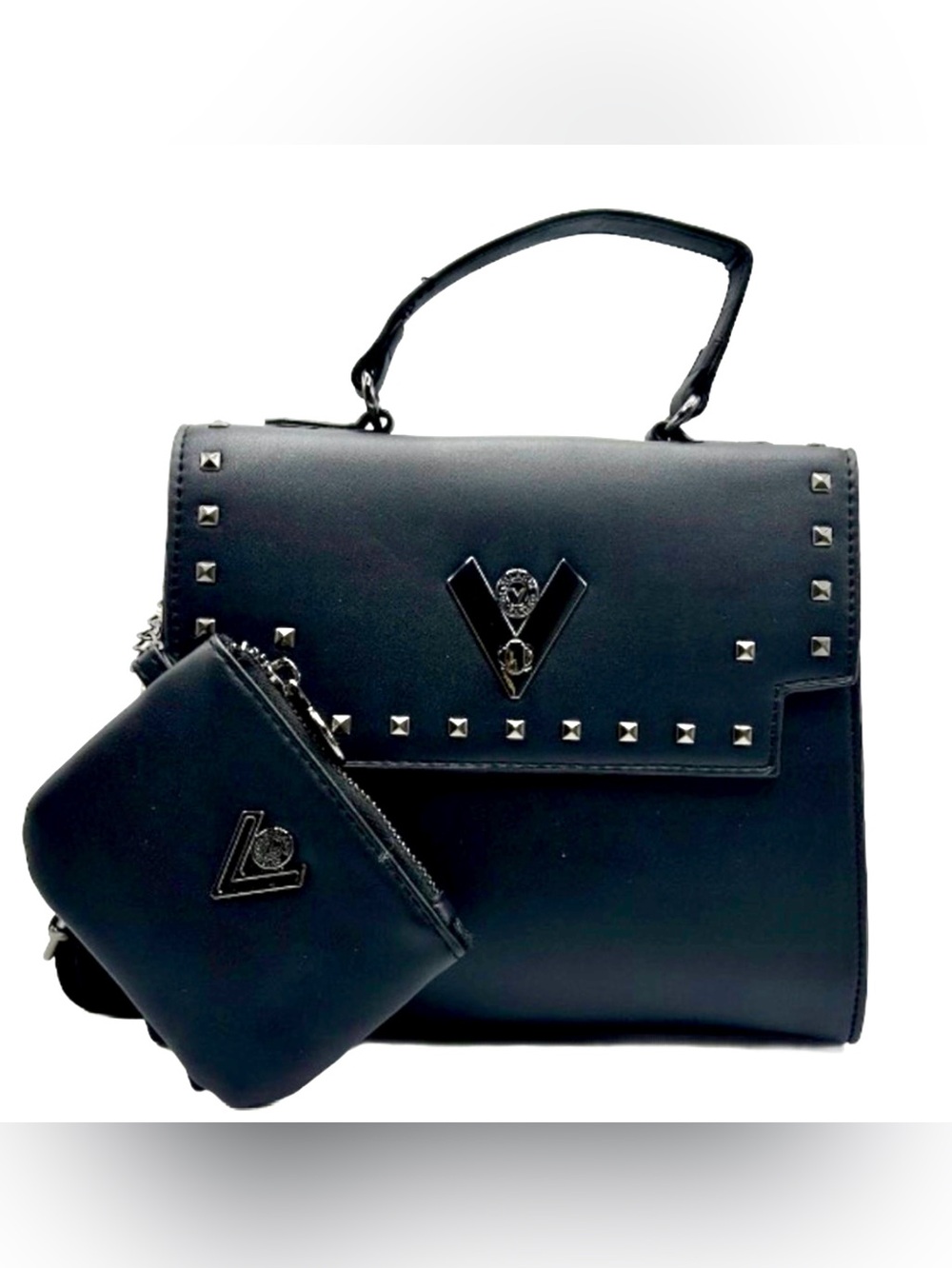 Valentino Orlandi Satchel Bag w/ wallet, crossbody strap & studs. NWT